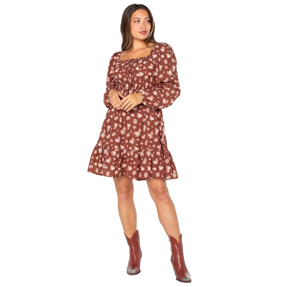 Vintage Women Plus Floral Print Babydoll Dress with Long Sleeves, Sizes XL